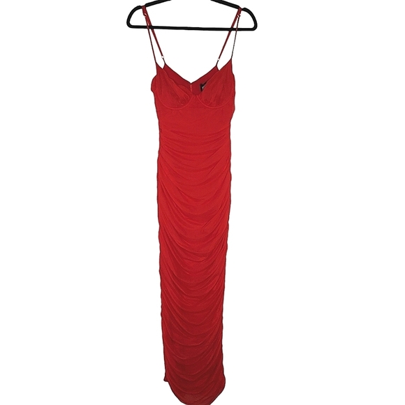 Babyboo Rochelle Maxi Dress L Red Mesh Bodycon Plunge Neckline NEW Vixen Party - Picture 2 of 15